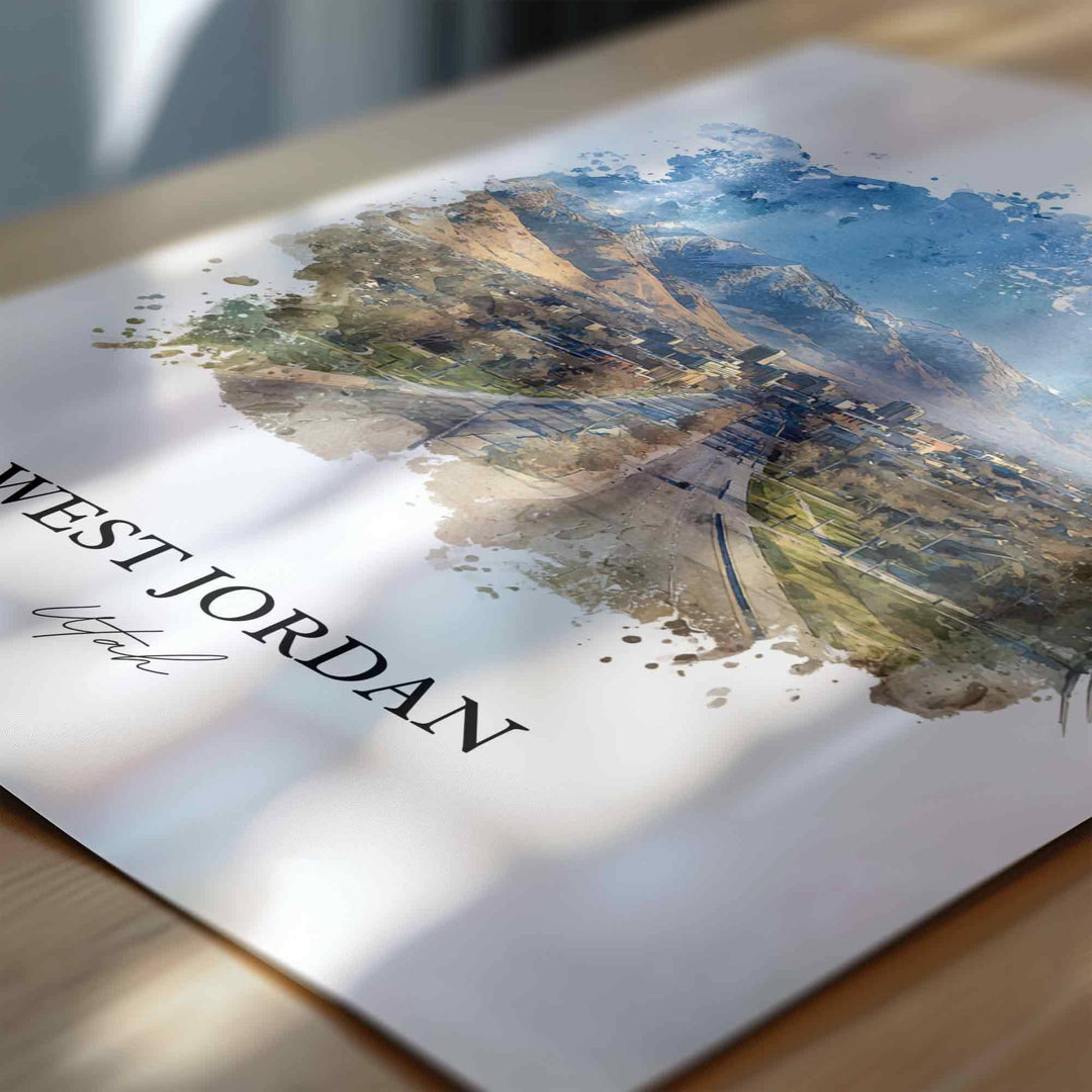 West Jordan Wall Art, Utah Print, West Jordan UT Watercolor Art, Salt Lake City Gift, Travel Print, Travel Poster, Housewarming Gift