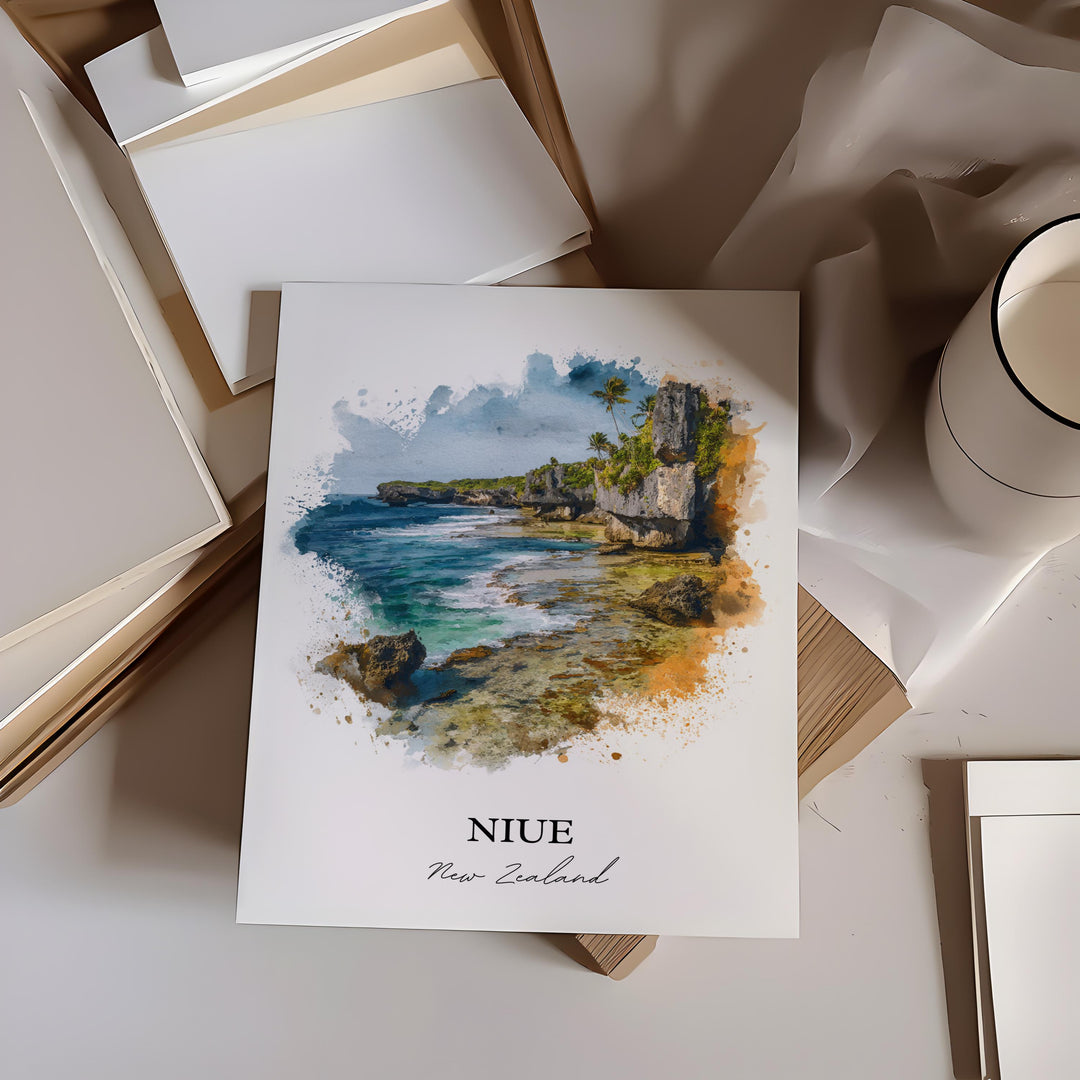 Niue Wall Art, New Zealand Print, Niue NZ Watercolor, Niue Gift, Niue Travel Print, New Zealand Travel Poster, Housewarming Gift