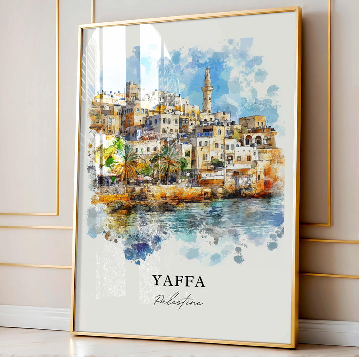 Yaffa Wall Art, Jaffa Palestine Print, Palestine Watercolor Art, Japho Palestine Gift, Travel Poster, Housewarming Gift