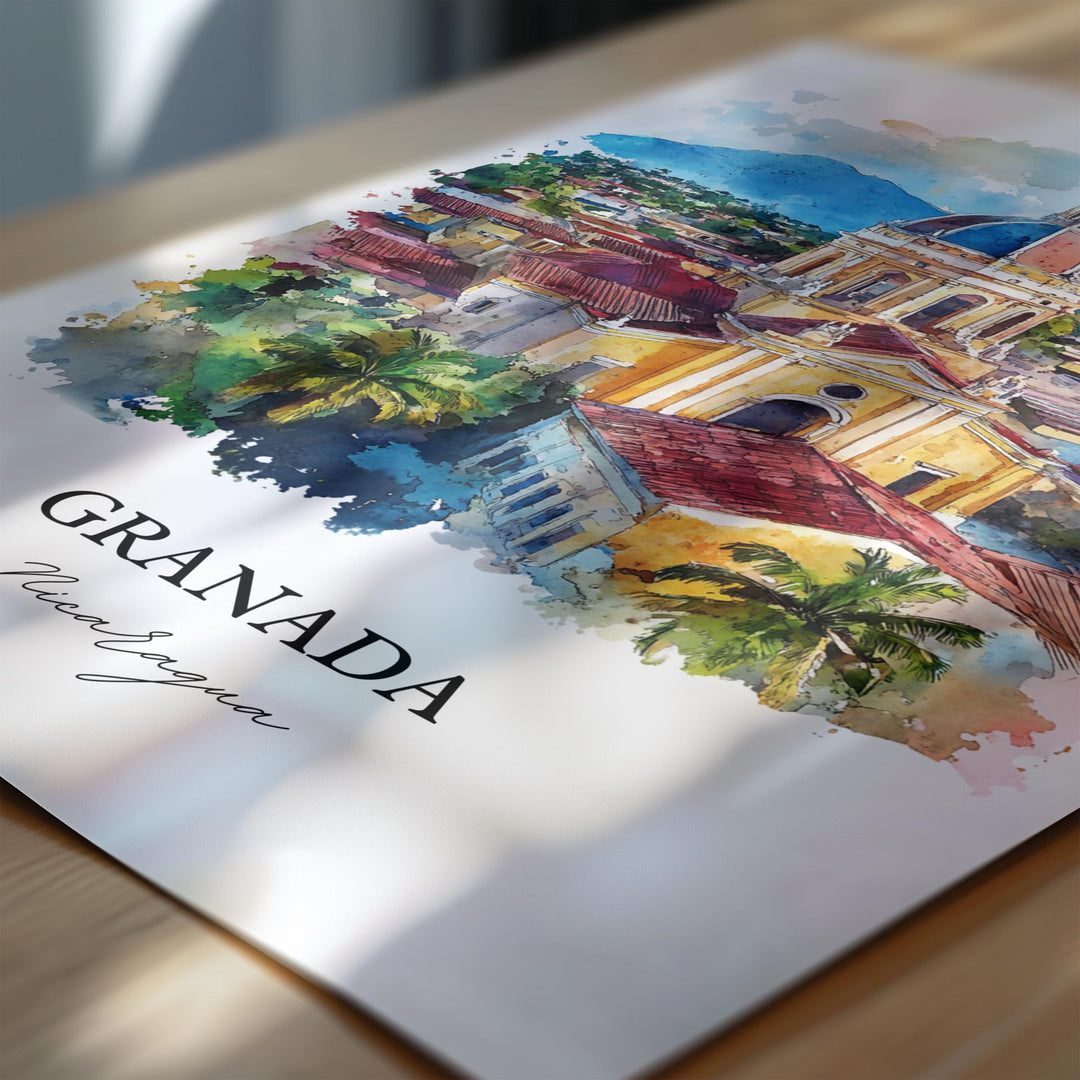 Granada Wall Art, Lake Nicaragua Print, Nicaragua Watercolor Art, Granada Nicaragua Gift, Travel Print, Travel Poster, Housewarming Gift