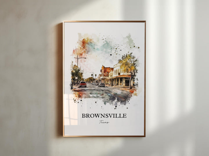 Brownsville TX Wall Art, Cameron County Print, Texas Watercolor Art, Brownsville Texas Gift, Travel Print, Travel Poster, Housewarming Gift