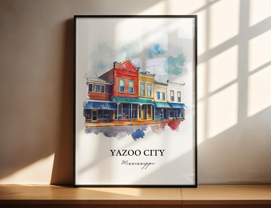 Yazoo City MS Wall Art, Yazoo City Print, Mississippi Watercolor Art, Yazoo City Gift, Travel Print, Travel Poster, Housewarming Gift