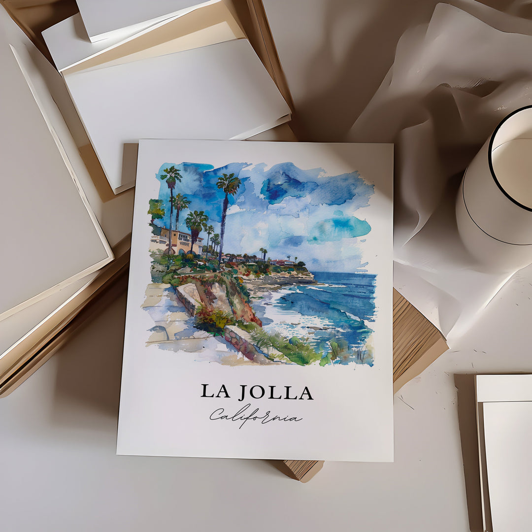 La Jolla Wall Art, La Jolla Print, La Jolla California Watercolor, La Jolla Gift,