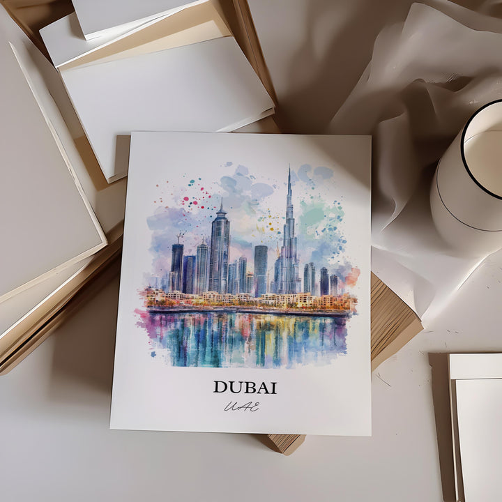 Dubai Wall Art, Dubai Skyline Print, Dubai Watercolor Art, United Arab Emirates Gift, Travel Print, Travel Poster, Housewarming Gift