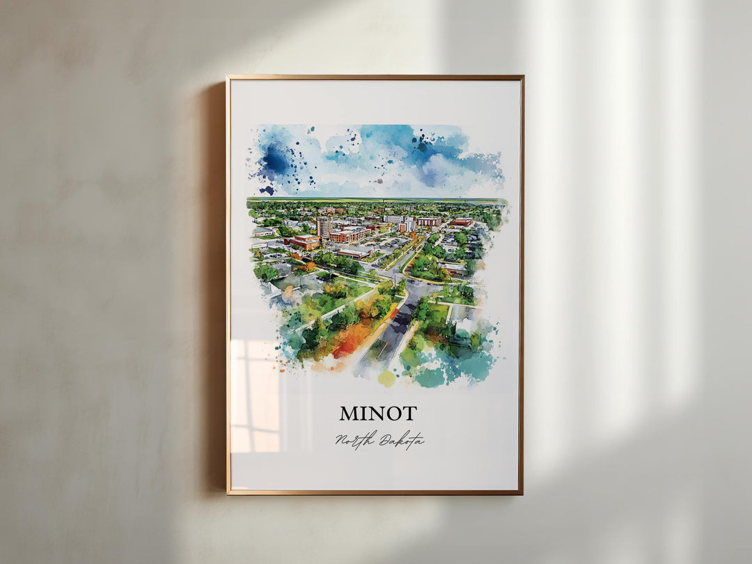 Minot ND Wall Art, Ward County ND Print, North Dakota Watercolor Art, Minot ND Gift, Travel Print, Travel Poster, Housewarming Gift
