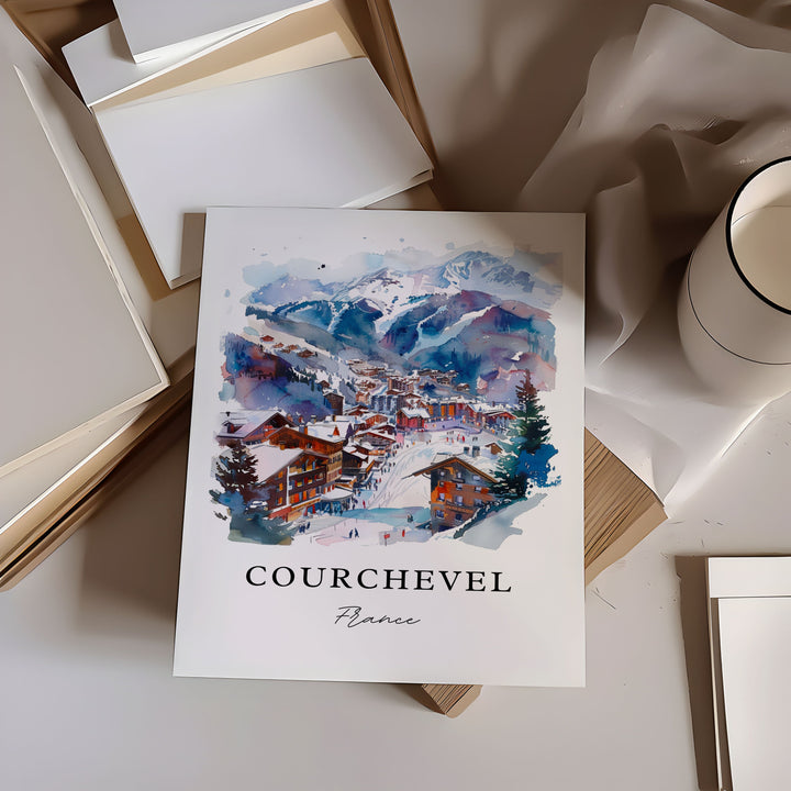 Courchevel France Art, Courchevel Print, French Alps Watercolor Art, Tarentaise Valley Gift,