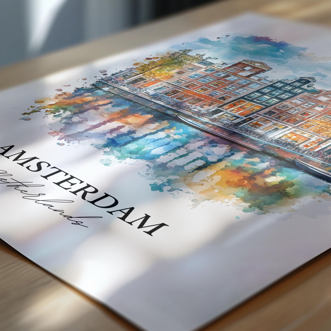 Amsterdam Wall Art, Amsterdam NLD Print, Netherlands Watercolor Art, Amsterdam Gift, Travel Print, Travel Poster, Housewarming Gift
