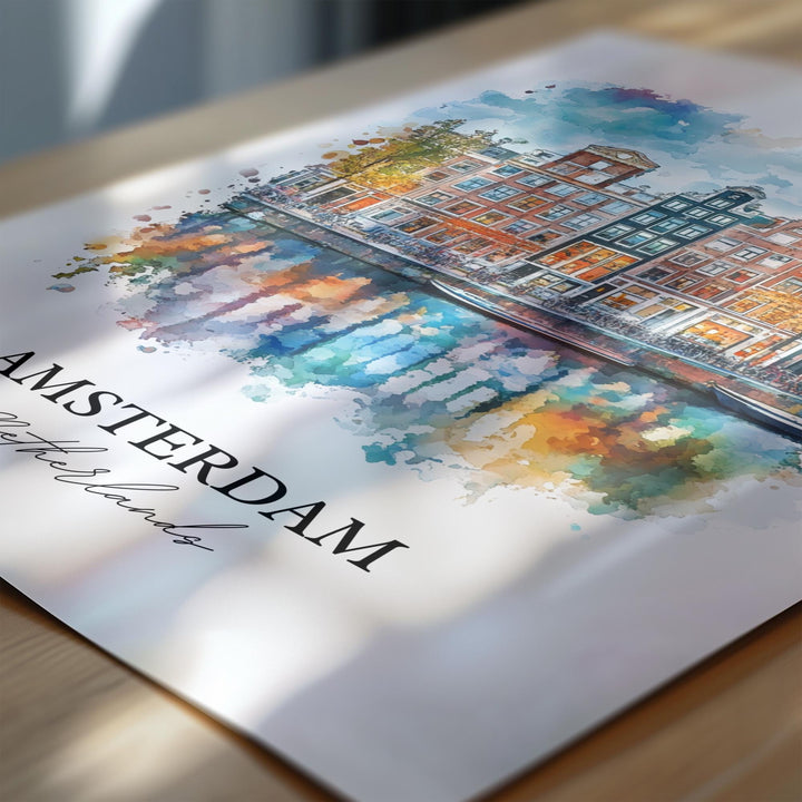 Amsterdam Wall Art, Amsterdam NLD Print, Netherlands Watercolor Art, Amsterdam Gift, Travel Print, Travel Poster, Housewarming Gift