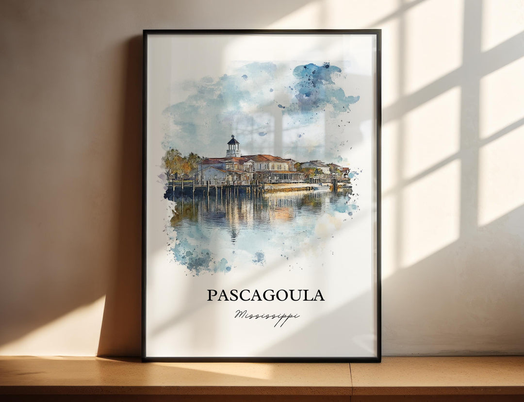 Pascagoula MS Wall Art, Jackson County Print, Mississippi Watercolor Art, Pascagoula Gift, Travel Print, Travel Poster, Housewarming Gift