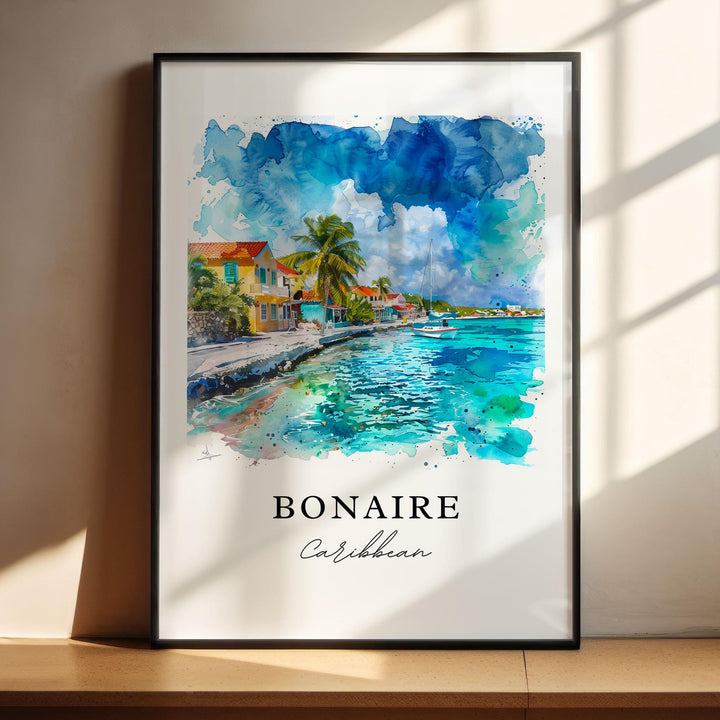 Bonaire Caribbean Wall Art, Bonaire Print, Bonaire Watercolor Art, Bonaire Caribbean Gift, Travel Poster, Housewarming Gift
