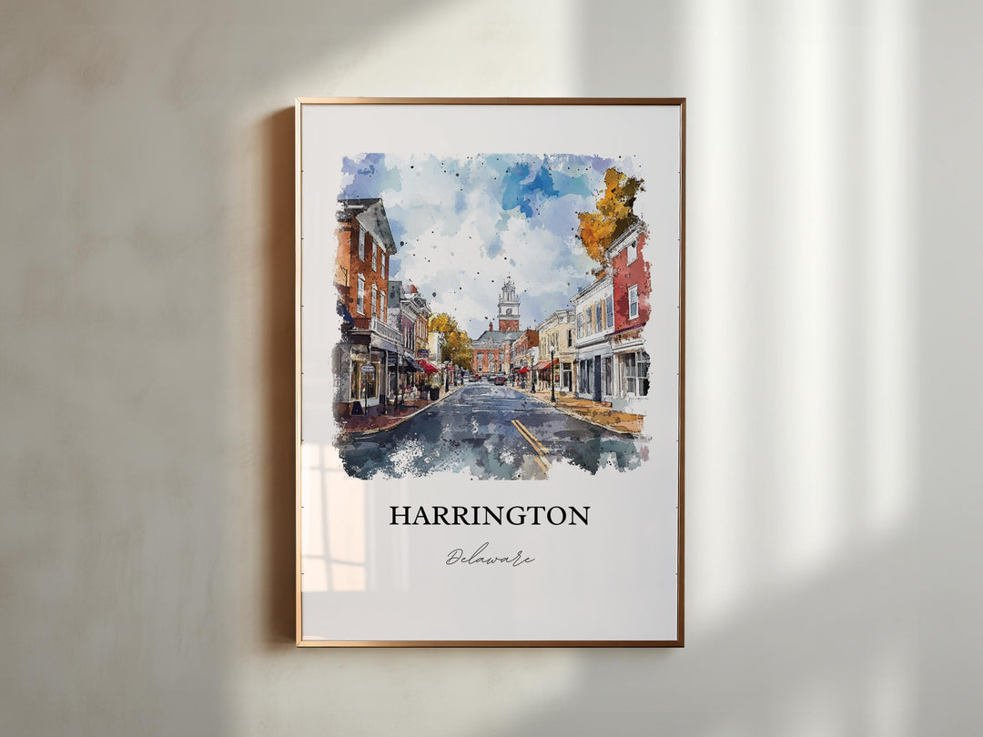 Harrington Delaware Art, Harrington DE Print, Delaware Watercolor Art, Harrington DE Gift, Travel Print, Travel Poster, Housewarming Gift