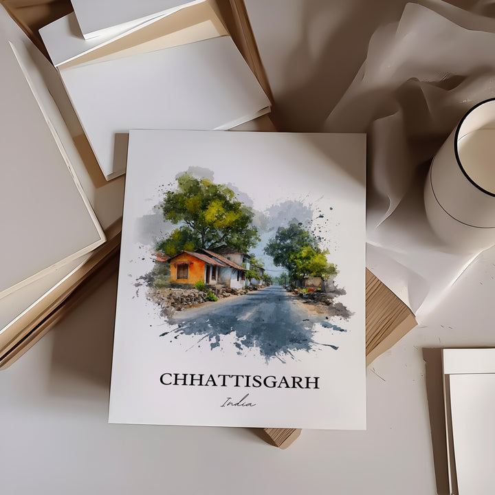 Chhattisgarh India Wall Art, Chhattisgarh Print, Chhattisgarh Watercolor, Chhattisgarh Gift, Travel Print, Travel Poster, Housewarming Gift