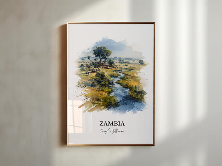 Zambia Wall Art, Zambia Print, Zambia Watercolor Art, Zambia Country Gift, Travel Print, Travel Poster, Housewarming Gift
