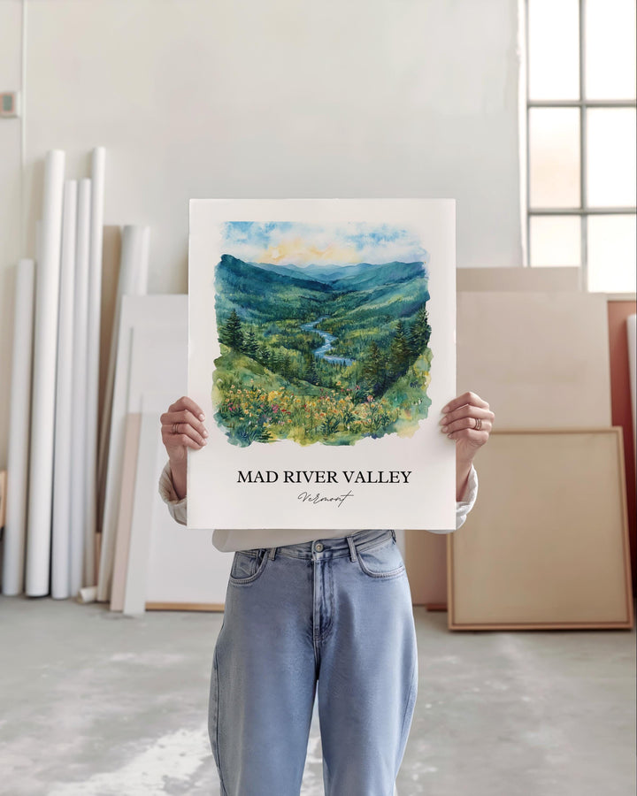 Mad River Valley Wall Art, Winooski River Print, Vermont Watercolor, Mad River Valley Gift, Travel Print, Travel Poster, Housewarming Gift