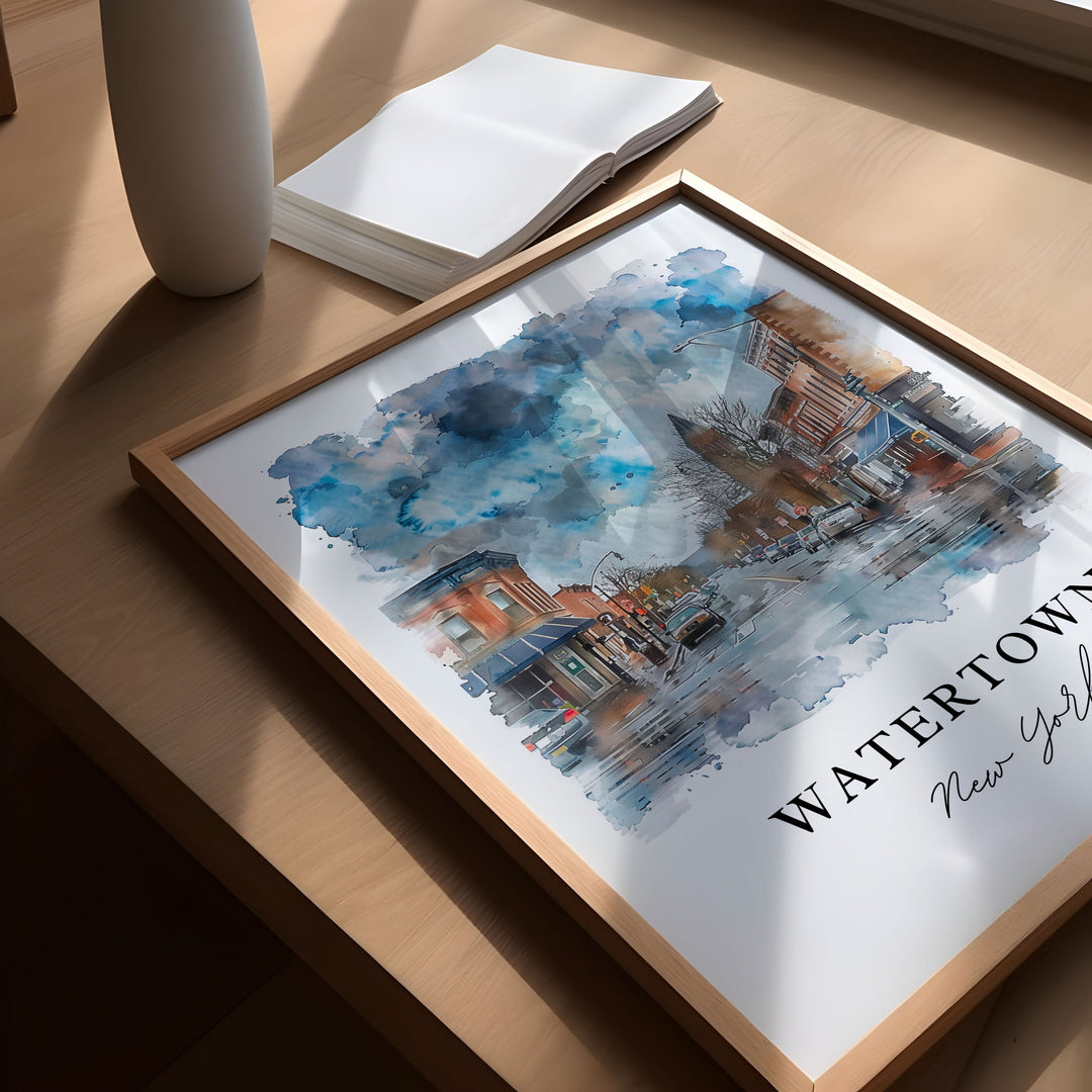 Watertown NY Wall Art, Watertown Print, Watertown Watercolor, Watertown NY Gift,