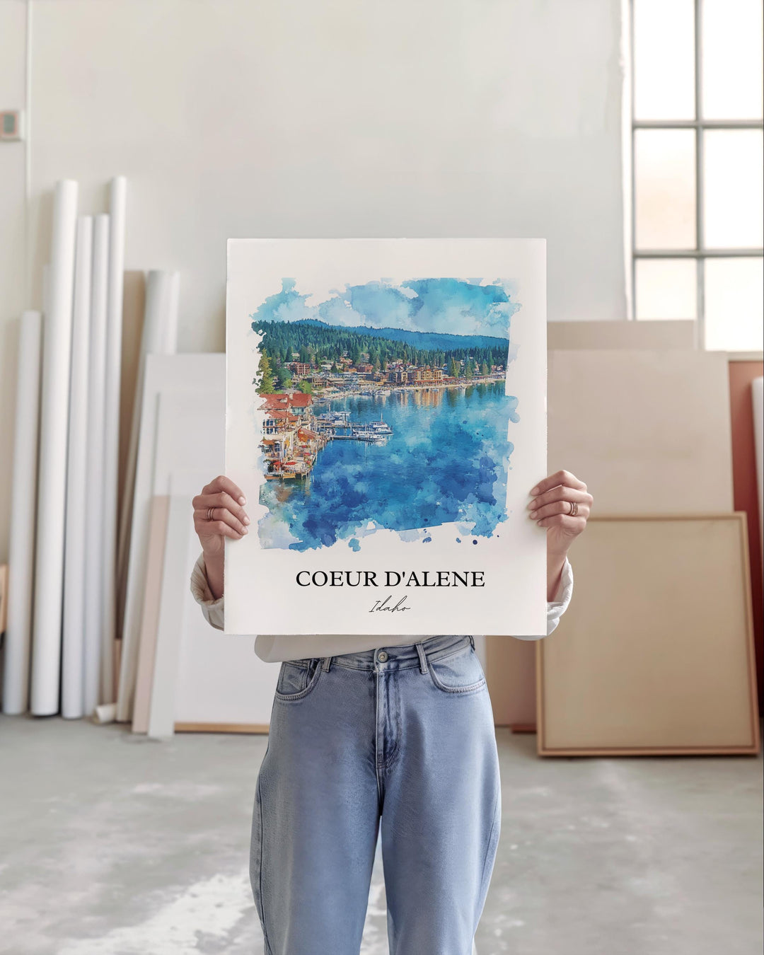 Coeur D'Alene Wall Art, Coeur D'Alene ID Print, Idaho Watercolor Art, Coeur D'Alene Gift, Travel Print, Travel Poster, Housewarming Gift