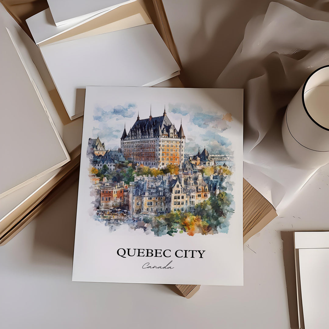 Quebec City Wall Art, Saint Lawrence River Print, Canada Watercolor Art, Quebec City Gift, Travel Print, Travel Poster, Housewarming Gift