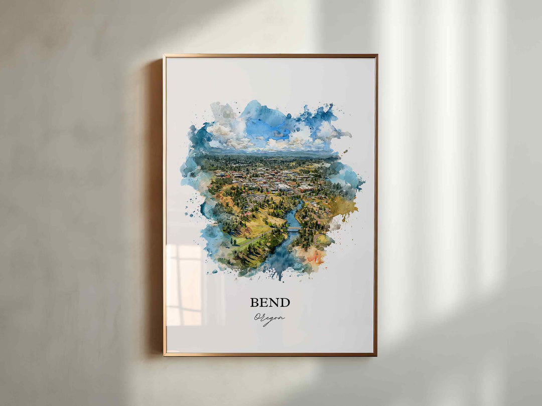Bend, Oregon Wall Art, Bend Print, Bend OR Watercolor Art, Bend Oregon Gift, Travel Print, Travel Poster, Housewarming Gift