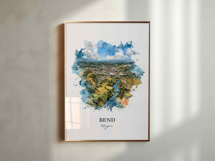 Bend, Oregon Wall Art, Bend Print, Bend OR Watercolor Art, Bend Oregon Gift, Travel Print, Travel Poster, Housewarming Gift