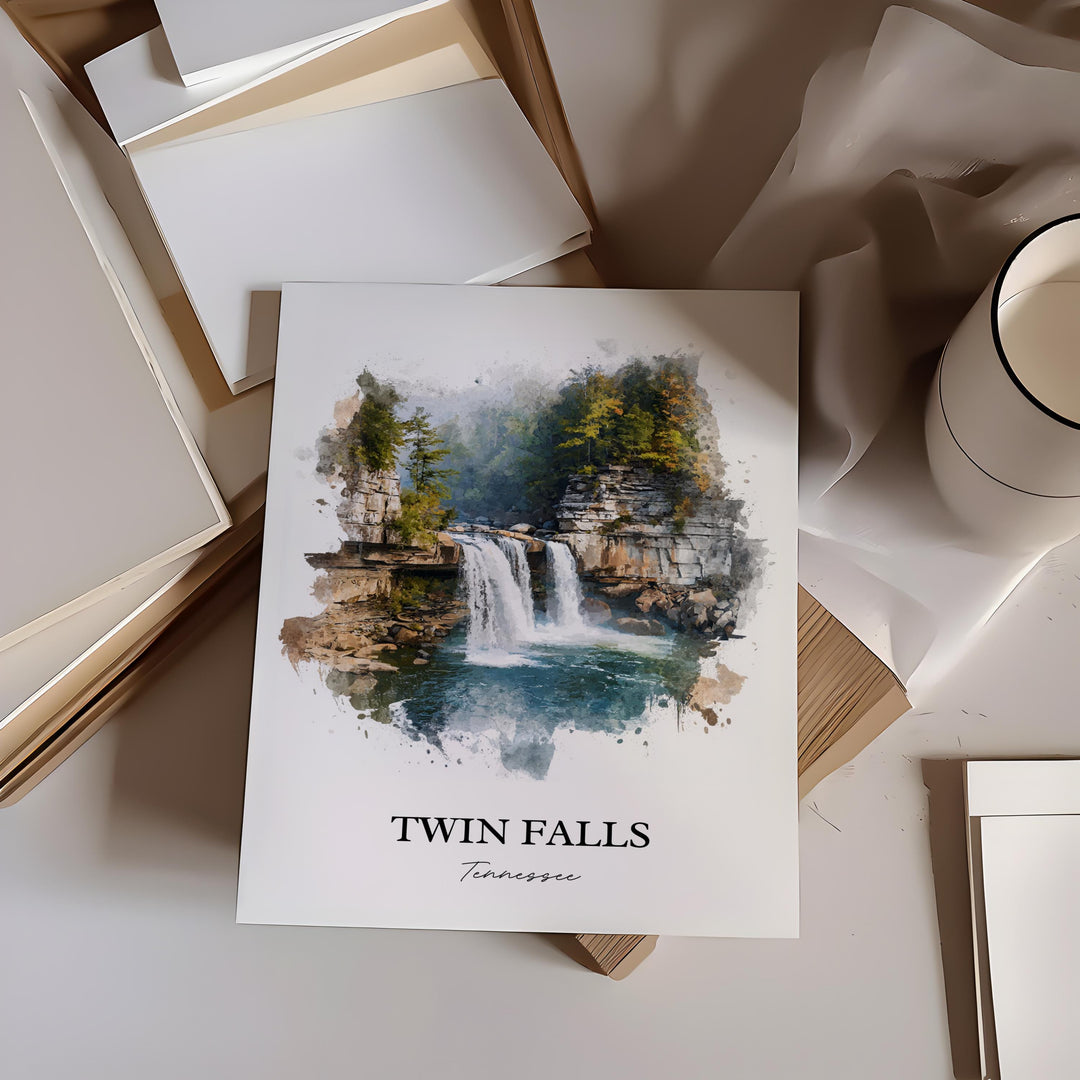 Twin Falls TN Wall Art, Rock Island Print, Tennessee Watercolor Art, Twin Falls TN Gift, Travel Print, Travel Poster, Housewarming Gift