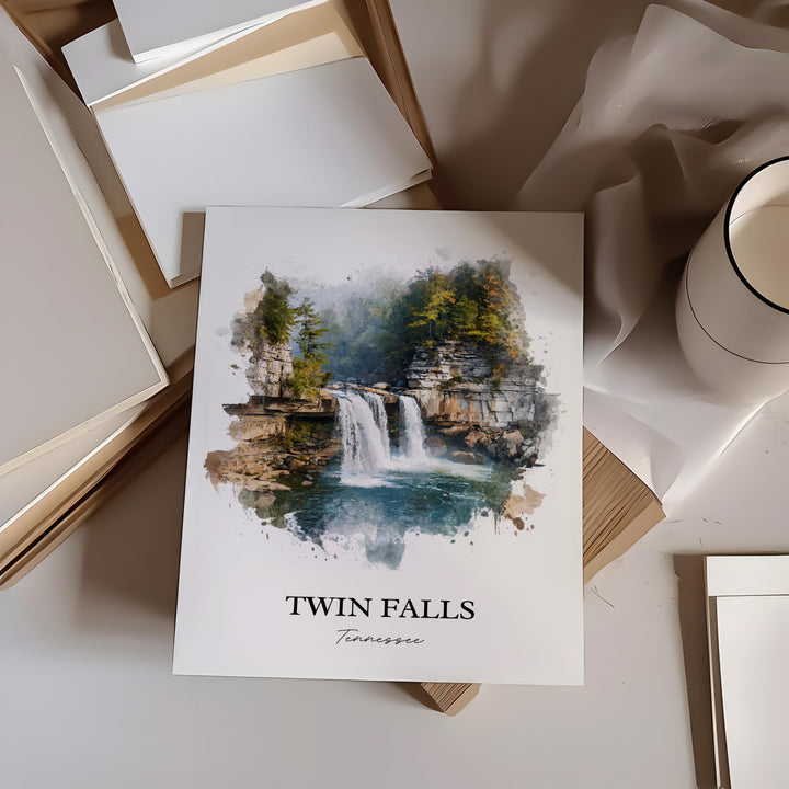 Twin Falls TN Wall Art, Rock Island Print, Tennessee Watercolor Art, Twin Falls TN Gift, Travel Print, Travel Poster, Housewarming Gift