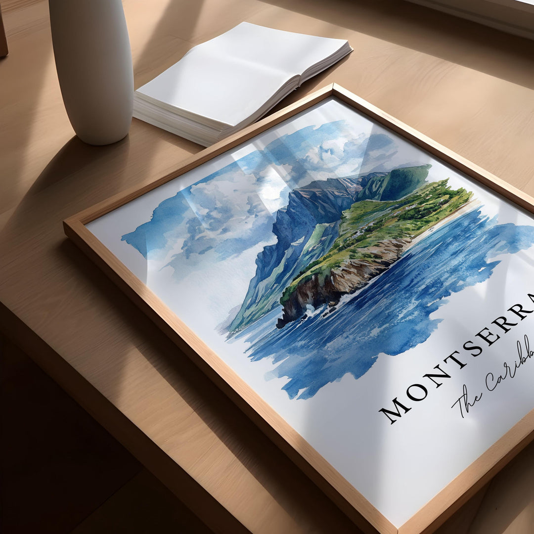 Montserrat Wall Art,  Montserrat Print,  Montserrat Watercolor Art,  Leeward Islands Gift,