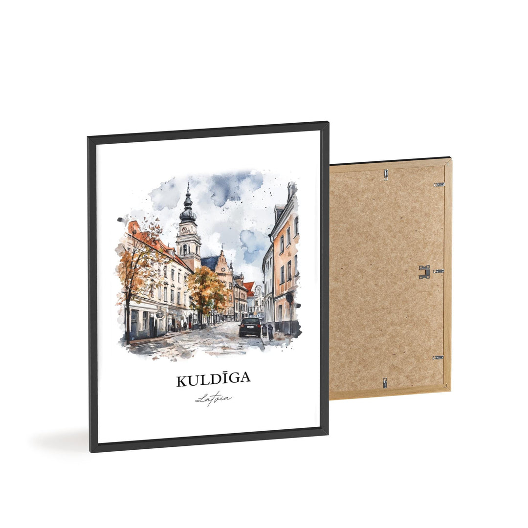Kuldiga Wall Art, Latvia Print, Lativa Watercolor Art, Kuldiga Lativa Gift, Travel Print, Travel Poster, Housewarming Gift