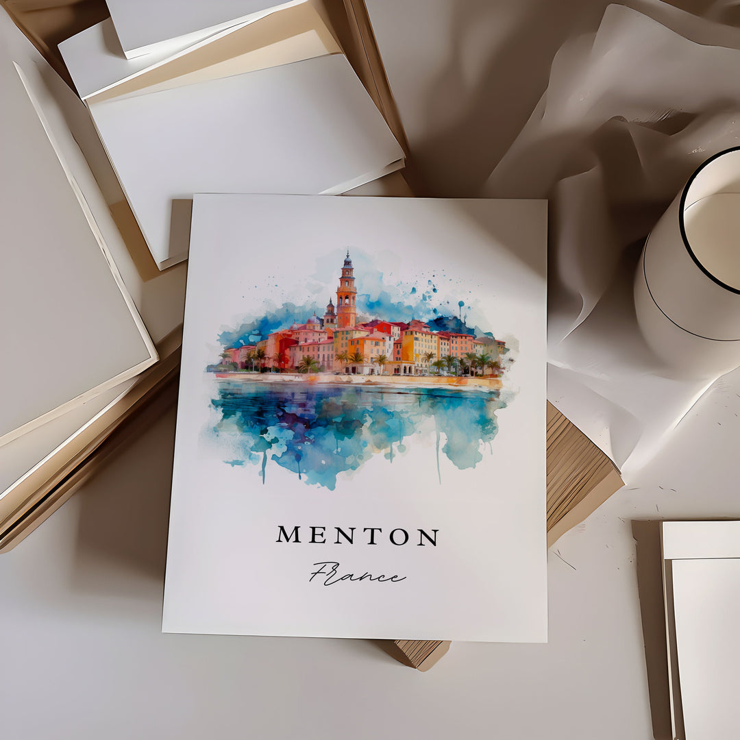 Menton France wall art - France, Menton poster print, Menton FR gift, Birthday present, Custom Text, Perfect Gift