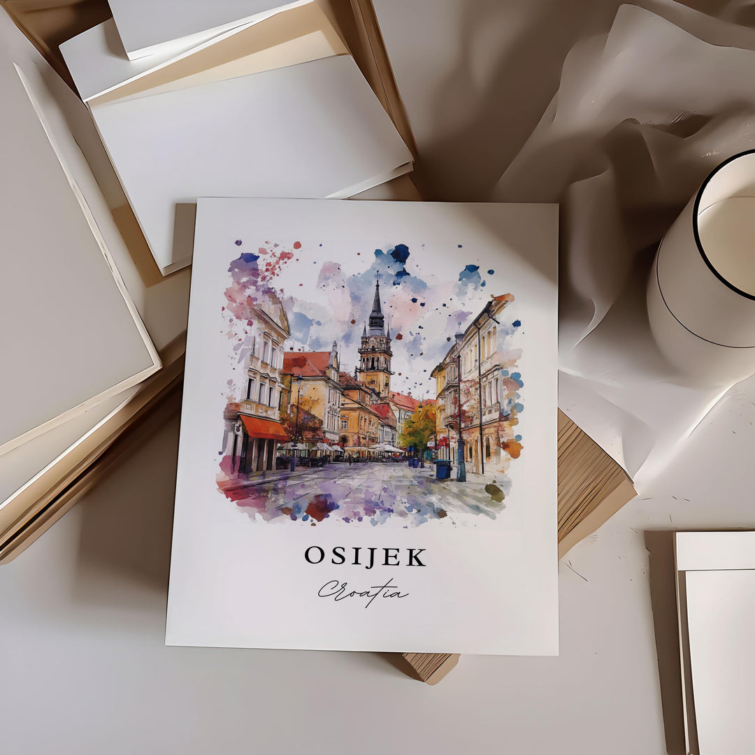 Osijek Croatia Wall Art, Osijek Print, Osijek Watercolor Art, Osijek Croatia Gift,