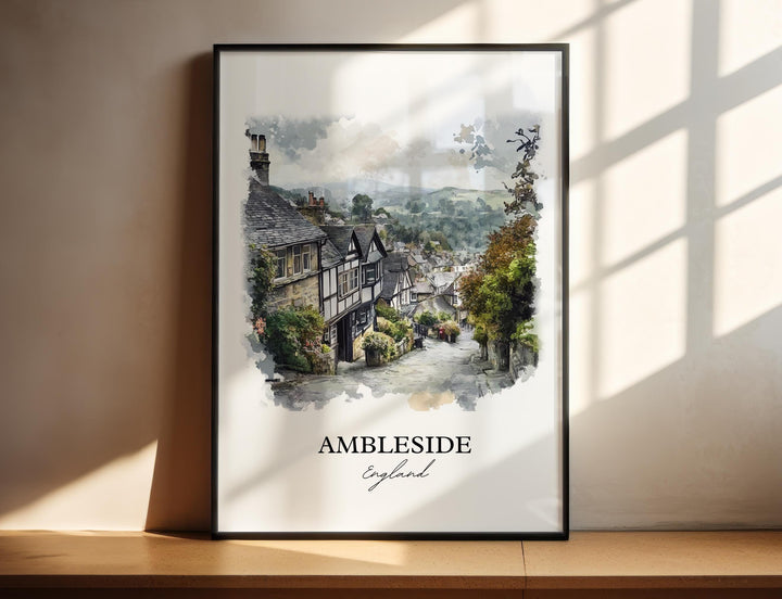 Ambleside Wall Art, Westmorland Print, England Watercolor Art, Ambleside England Gift, Travel Print, Travel Poster, Housewarming Gift