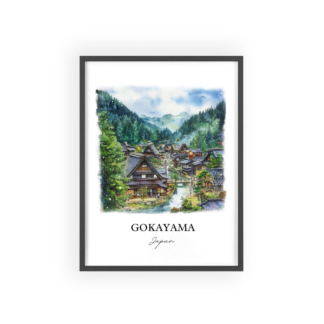 Gokayama Wall Art, Shogawa River Valley Print, Japan Watercolor Art, Gokayama Japan Gift, Travel Print, Travel Poster, Housewarming Gift