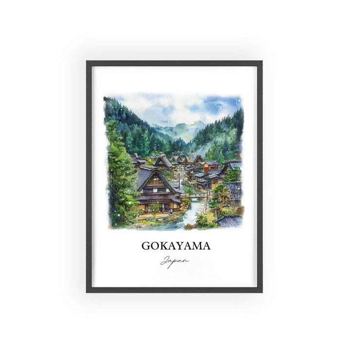 Gokayama Wall Art, Shogawa River Valley Print, Japan Watercolor Art, Gokayama Japan Gift, Travel Print, Travel Poster, Housewarming Gift
