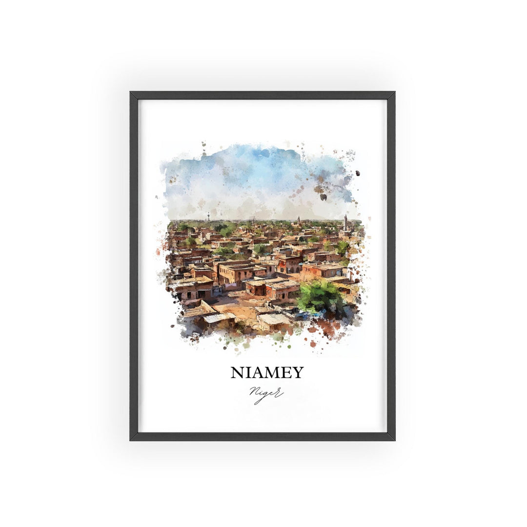 Niamey Wall Art, Niamey Niger Print, Niger Watercolor Art, Niger Africa Gift, Travel Print, Travel Poster, Housewarming Gift