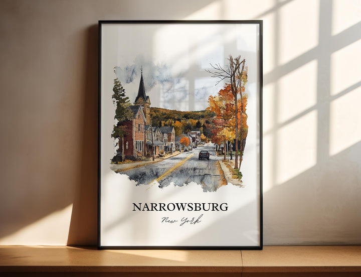 Narrowsburg NY Wall Art, Sullivan County Print, NY State Watercolor Art, Narrowsburg Gift, Travel Print, Travel Poster, Housewarming Gift