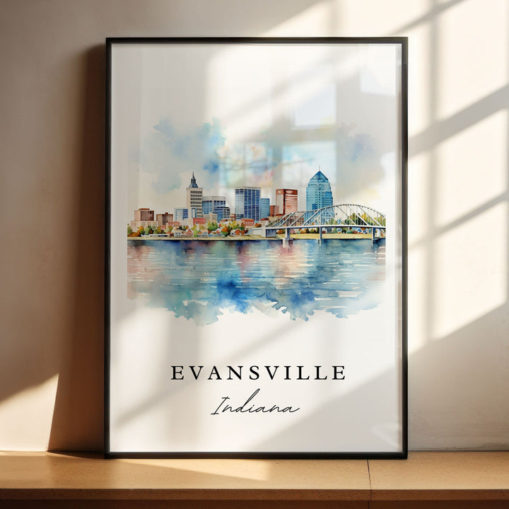 Evansville traditional travel art - Illinois, Evansville poster, Wedding gift, Birthday present, Custom Text, Personalized Gift