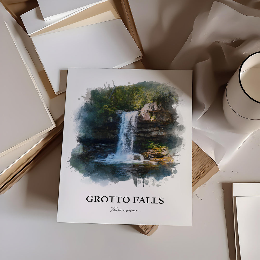 Grotto Falls Wall Art, Sevier County TN Print, Tennessee Watercolor Art, Grotto Falls Gift, Travel Print, Travel Poster, Housewarming Gift