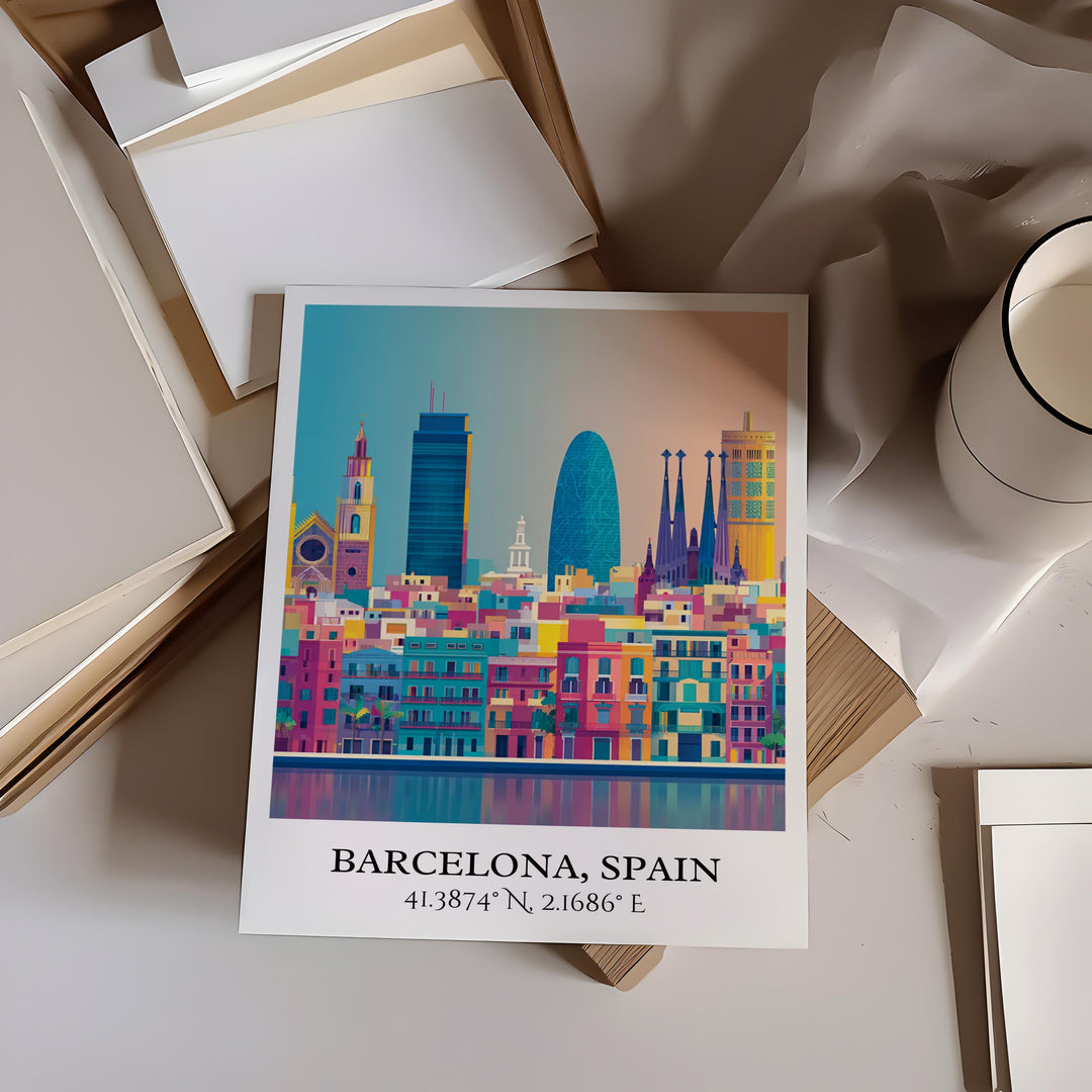 Barcelona Art, Barcelona Retro Travel Art, Barcelona Home Decor, Barcelona Gift, Spain Travel Art, Travel Prints, Housewarming Gift