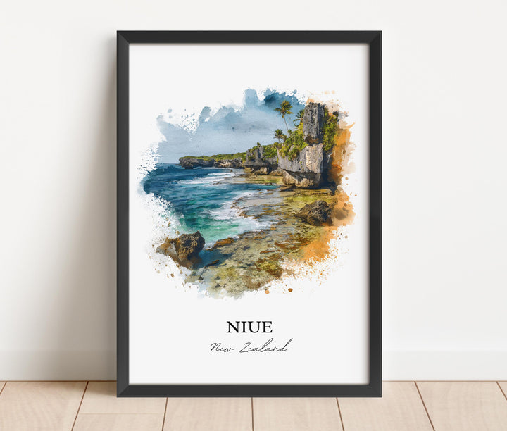 Niue Wall Art, New Zealand Print, Niue NZ Watercolor, Niue Gift, Niue Travel Print, New Zealand Travel Poster, Housewarming Gift