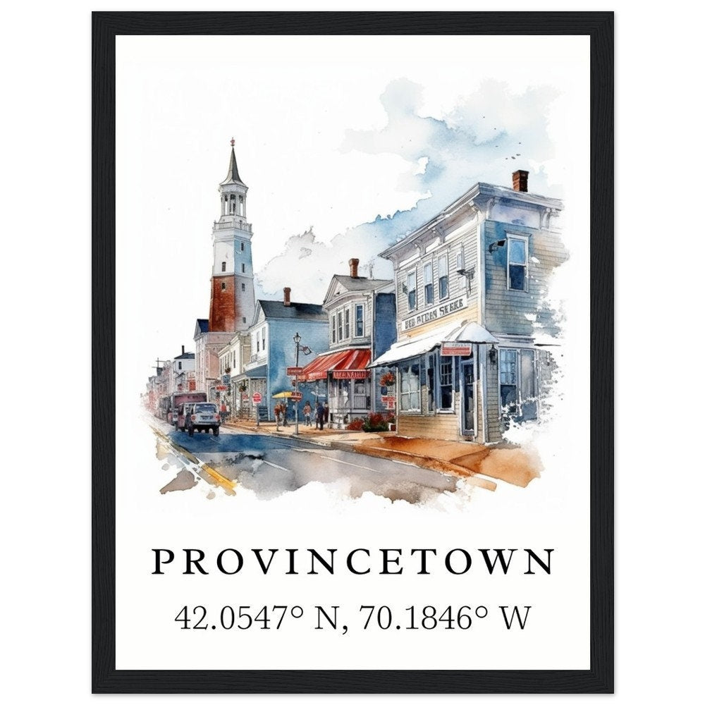 Provincetown traditional travel art - PTown, Provincetown poster, Wedding gift, Birthday present, Custom Text, Personalised Gift