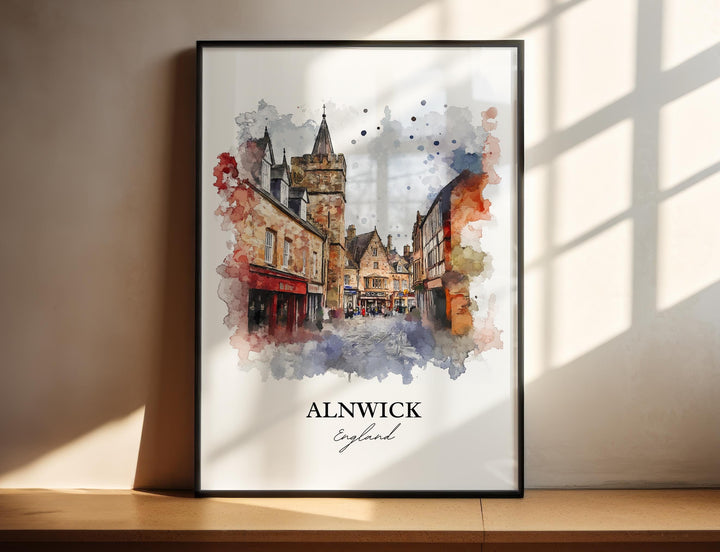 Alnwick Wall Art, Northumberland Print, England Watercolor Art, Alnwick England Gift, Travel Print, Travel Poster, Housewarming Gift