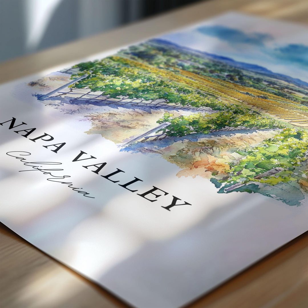 Napa Valley Wall Art, Napa Valley Print, Napa Valley Watercolor Art, Napa Wine Region Gift, Travel Print, Travel Poster, Housewarming Gift