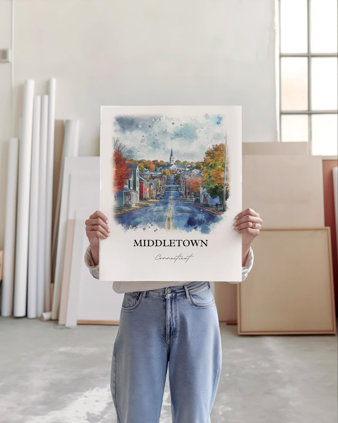 Middletown CT Art, Middlesex County CT Print, Connecticut Watercolor, Middletown CT Gift, Travel Print, Travel Poster, Housewarming Gift