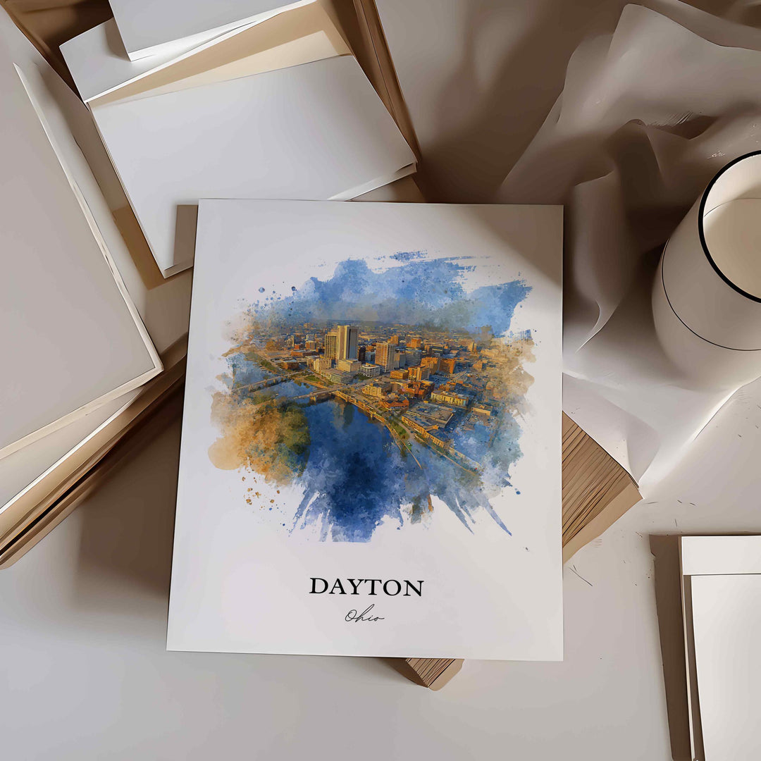 Dayton Ohio Wall Art, Dayton Print, Dayton OH Watercolor Art, Dayton Ohio Skyline Gift, Travel Print, Travel Poster, Housewarming Gift