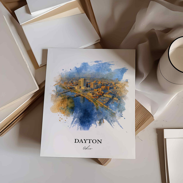 Dayton Ohio Wall Art, Dayton Print, Dayton OH Watercolor Art, Dayton Ohio Skyline Gift, Travel Print, Travel Poster, Housewarming Gift