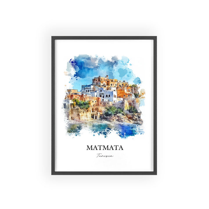 Matmata Wall Art, Southern Tunisia Print, Tunisia Watercolor Art, Matmata Tunisia Gift, Travel Print, Travel Poster, Housewarming Gift