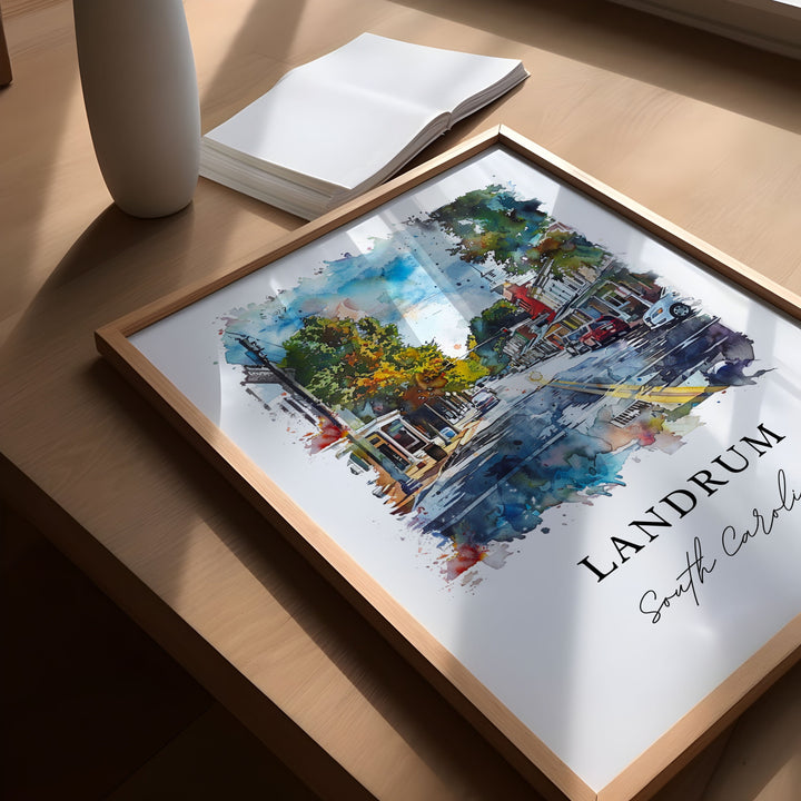 Landrum SC Wall Art, Landrum Print, Spartanburg SC Watercolor Art, Landrum SC Gift,