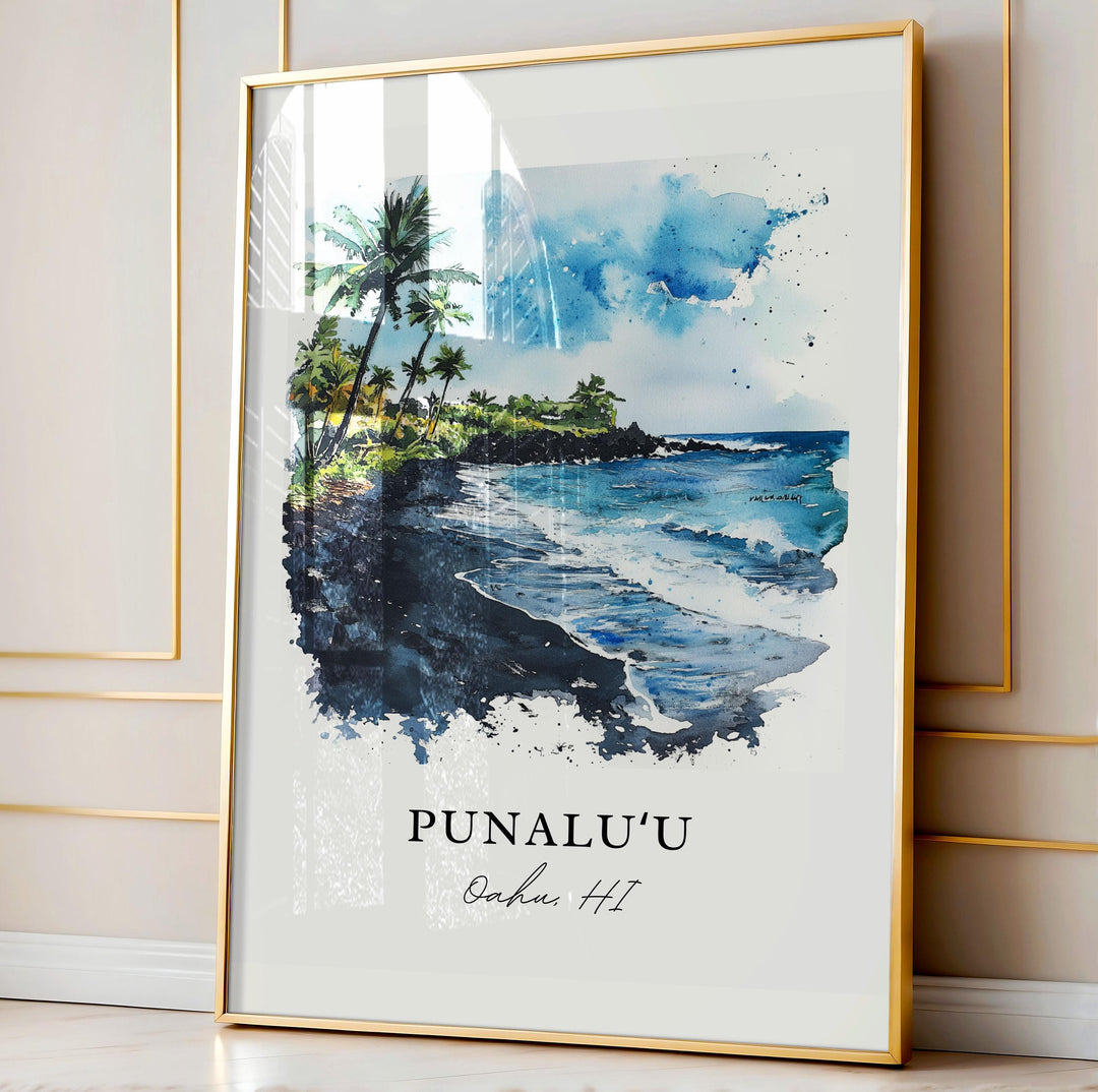 Punaluu Wall Art, Oahu Hawaii Print, Punaluu Beach Watercolor Art, Koolauloa District Gift,