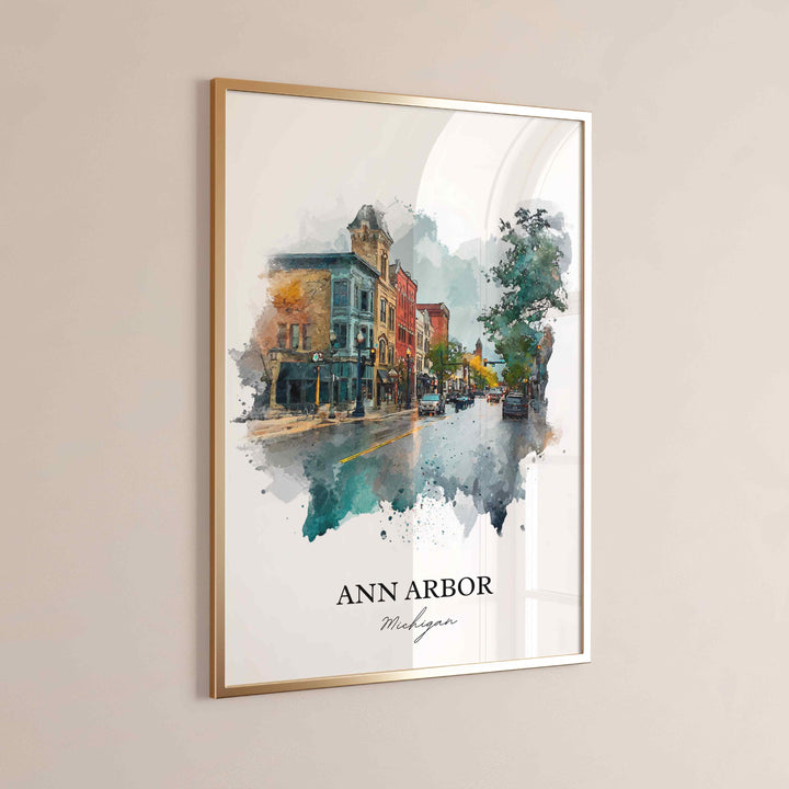Ann Arbor, Michigan Wall Art, Michigan Print, Ann Arbor Watercolor Art, Ann Arbor Michigan Gift, Travel Print, Travel Poster, Housewarming Gift