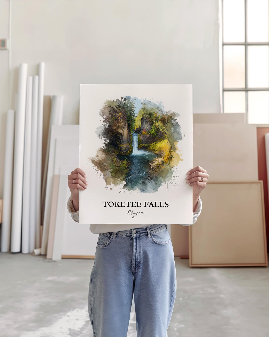 Toketee Falls Wall Art, Idleyld Park Print, Oregon Watercolor Art, Toketee Falls Gift, Travel Print, Travel Poster, Housewarming Gift