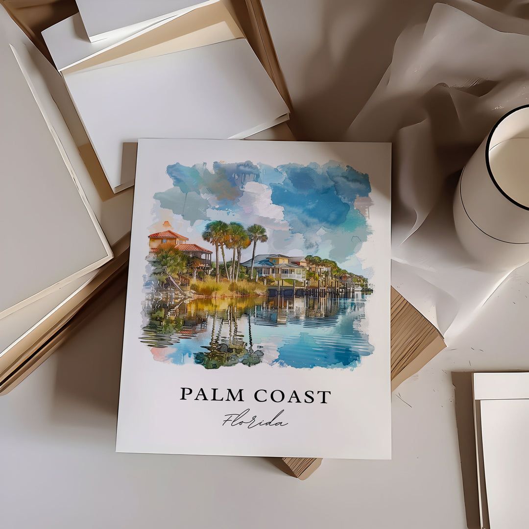 Palm Coast FL Wall Art, Palm Coast Print, Palm Coast Florida Watercolor, Flagler County Gift,